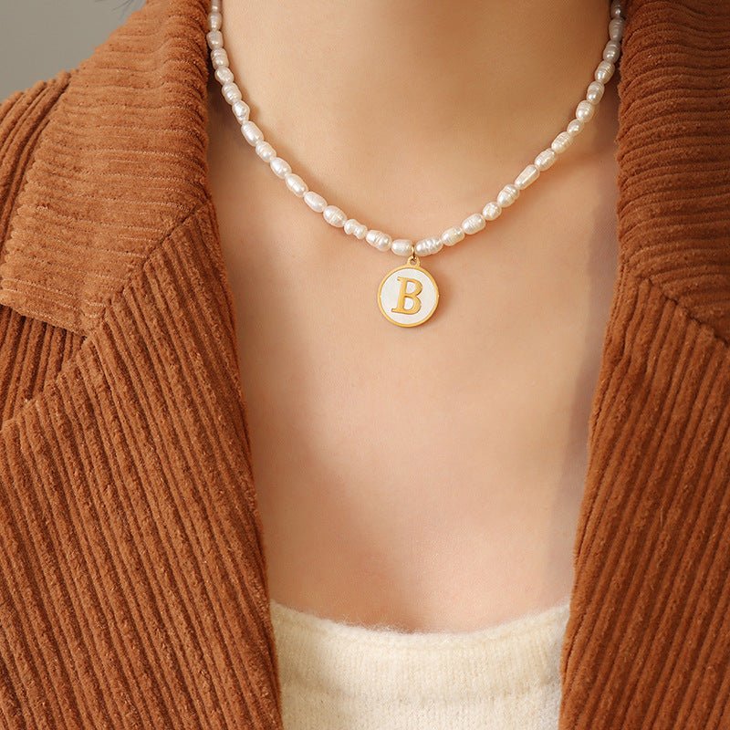 18K gold exquisite and noble pearl chain with round inlaid gemstones - mavazie