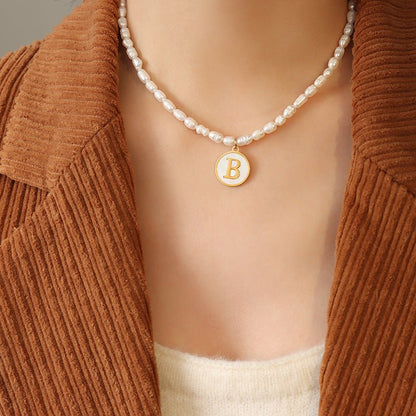 18K gold exquisite and noble pearl chain with round inlaid gemstones - mavazie