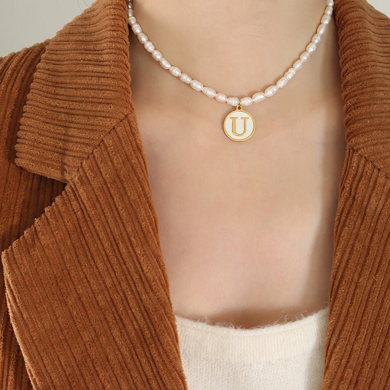 18K gold exquisite and noble pearl chain with round inlaid gemstones - mavazie