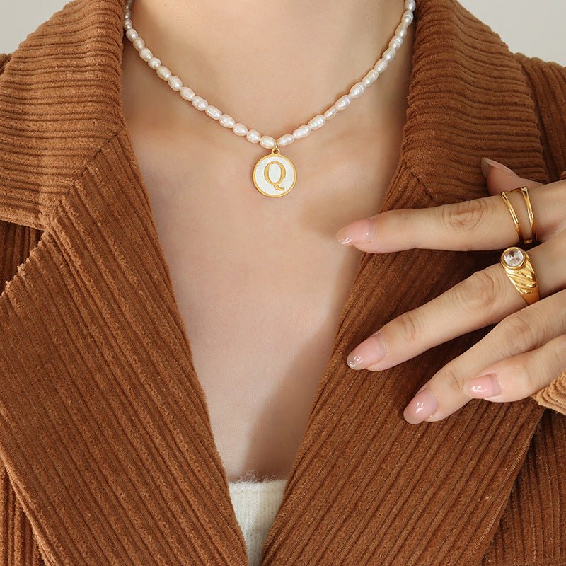 18K gold exquisite and noble pearl chain with round inlaid gemstones - mavazie