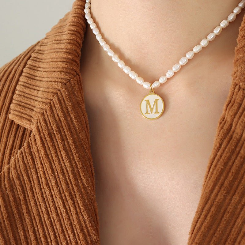 18K gold exquisite and noble pearl chain with round inlaid gemstones - mavazie