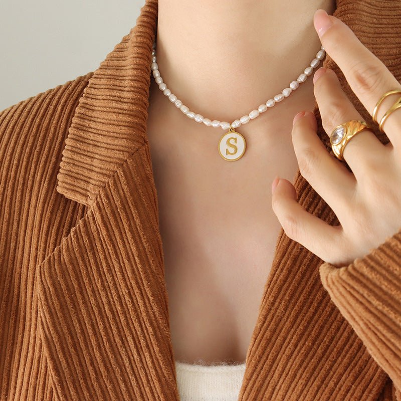 18K gold exquisite and noble pearl chain with round inlaid gemstones - mavazie