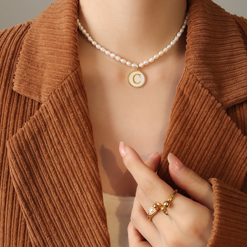 18K gold exquisite and noble pearl chain with round inlaid gemstones - mavazie