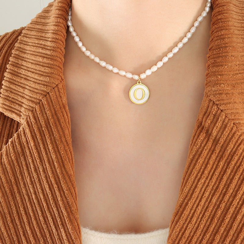 18K gold exquisite and noble pearl chain with round inlaid gemstones - mavazie
