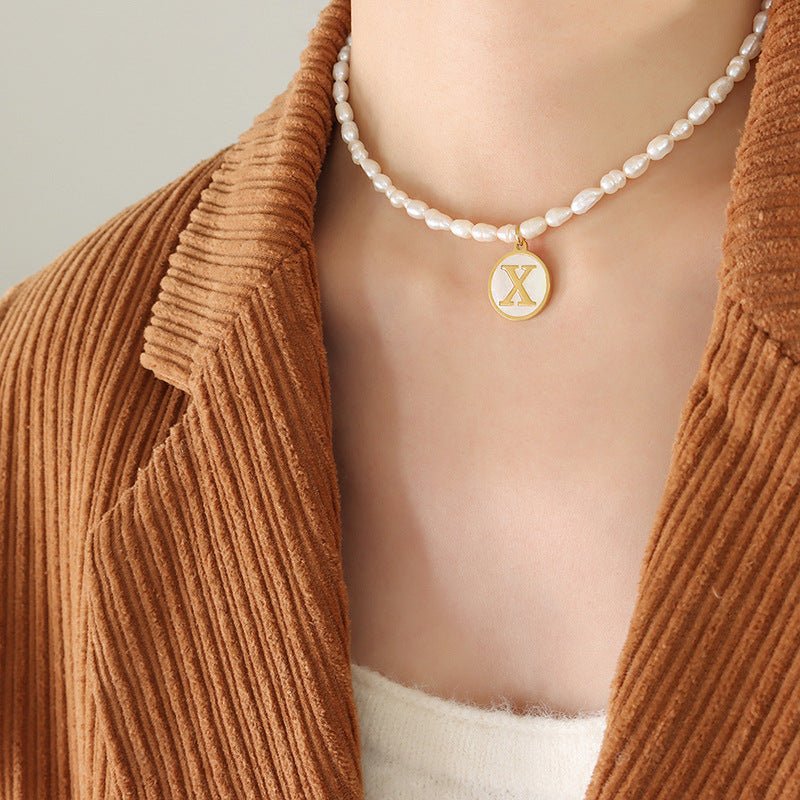 18K gold exquisite and noble pearl chain with round inlaid gemstones - mavazie