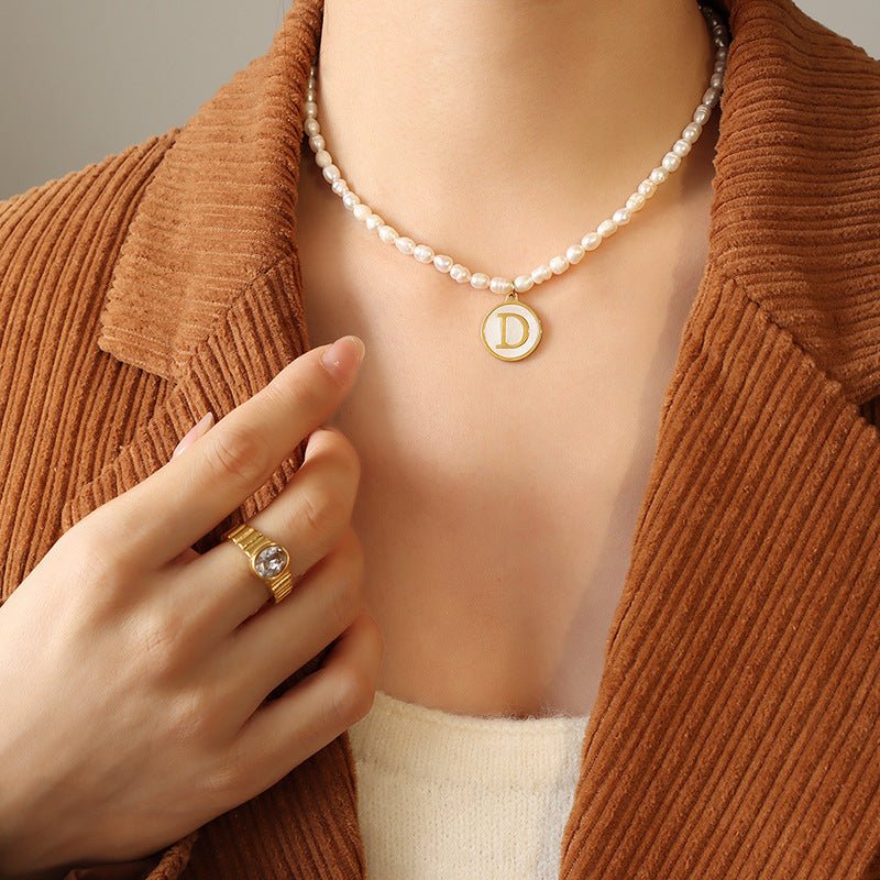18K gold exquisite and noble pearl chain with round inlaid gemstones - mavazie