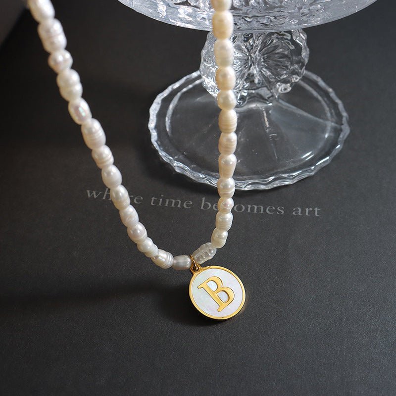 18K gold exquisite and noble pearl chain with round inlaid gemstones - mavazie