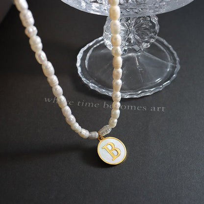 18K gold exquisite and noble pearl chain with round inlaid gemstones - mavazie