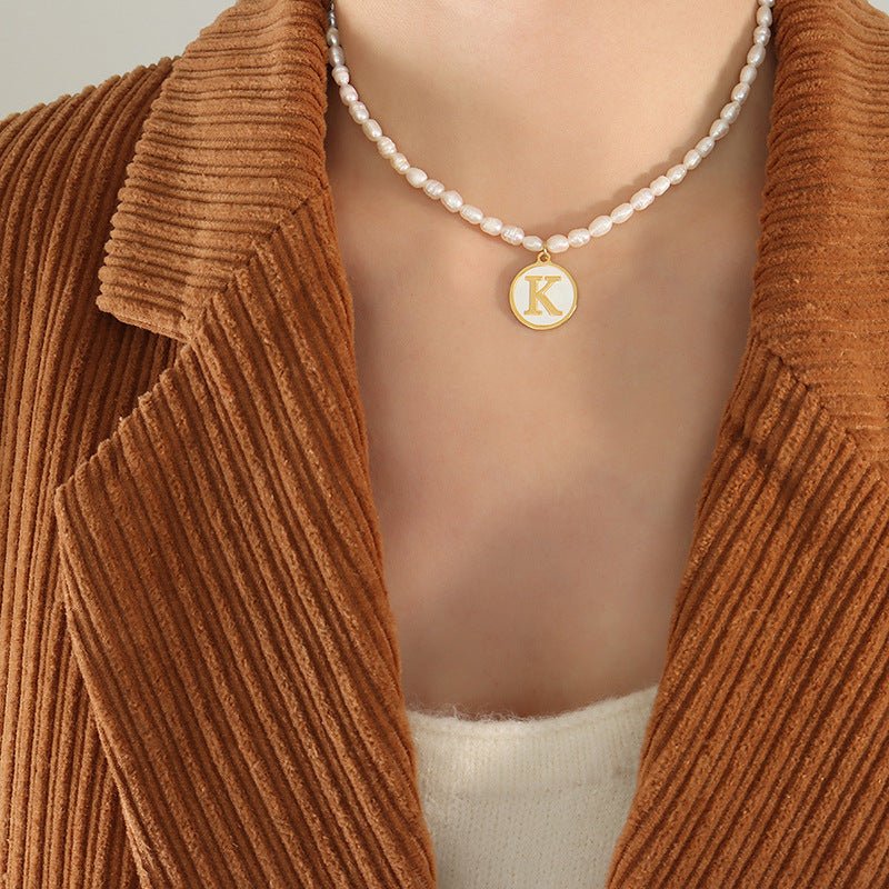 18K gold exquisite and noble pearl chain with round inlaid gemstones - mavazie