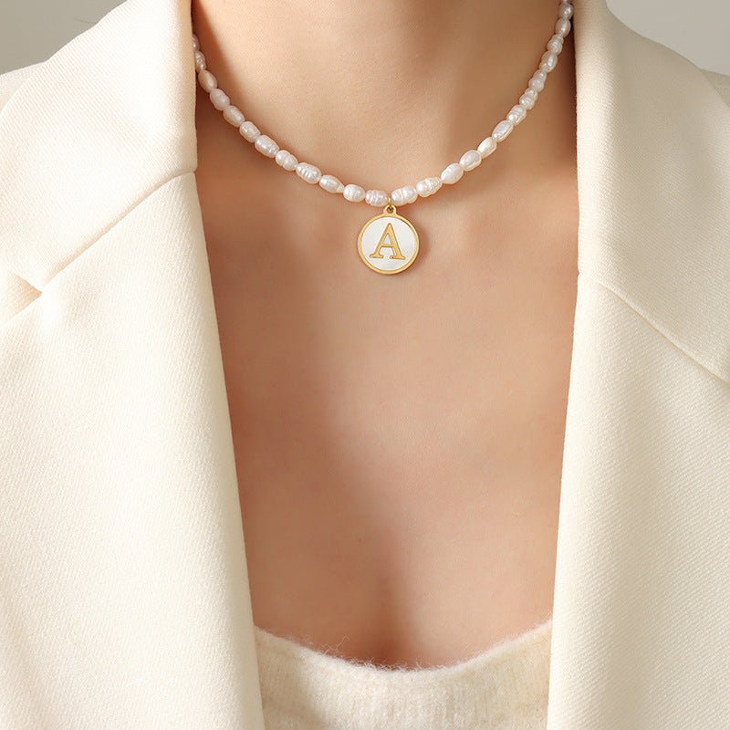 18K gold exquisite and noble pearl chain with round inlaid gemstones - mavazie