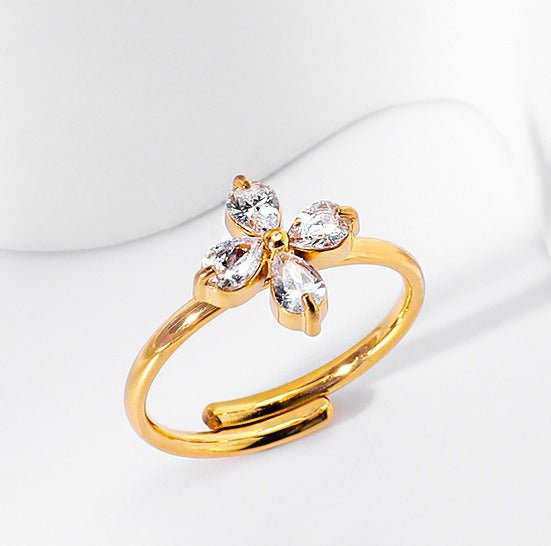 18K gold four - leaf flower inlaid with gemstones, exquisite and dazzling necklace, bracelet, earrings and ring set - mavazie