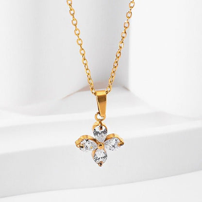 18K gold four - leaf flower inlaid with gemstones, exquisite and dazzling necklace, bracelet, earrings and ring set - mavazie