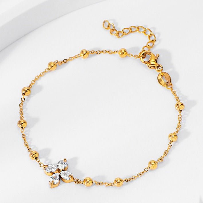 18K gold four - leaf flower inlaid with gemstones, exquisite and dazzling necklace, bracelet, earrings and ring set - mavazie