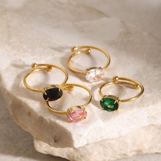 18K Gold Fresh and Cute Gemstone Design Ring - mavazie