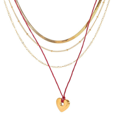 18K gold heart with multi - layer chain design trendy personality necklace - mavazie