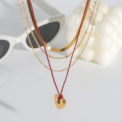 18K gold heart with multi - layer chain design trendy personality necklace - mavazie