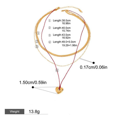 18K gold heart with multi - layer chain design trendy personality necklace - mavazie