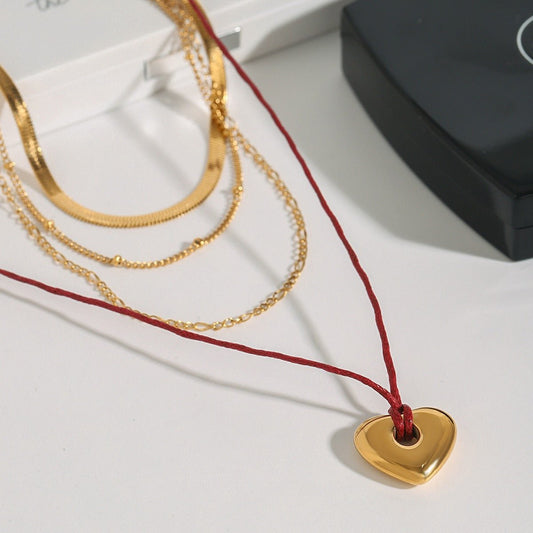18K gold heart with multi - layer chain design trendy personality necklace - mavazie