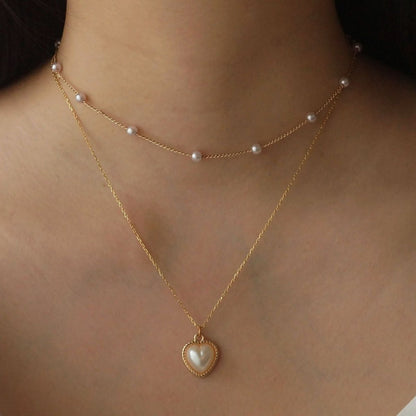 18K gold heart with texture inlaid pearl design exquisite and noble necklace - mavazie