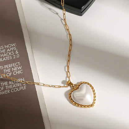 18K gold heart with texture inlaid pearl design exquisite and noble necklace - mavazie