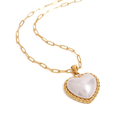 18K gold heart with texture inlaid pearl design exquisite and noble necklace - mavazie
