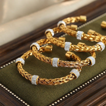 18K gold hollow braided inlaid ring design exquisite high - end bracelet - mavazie