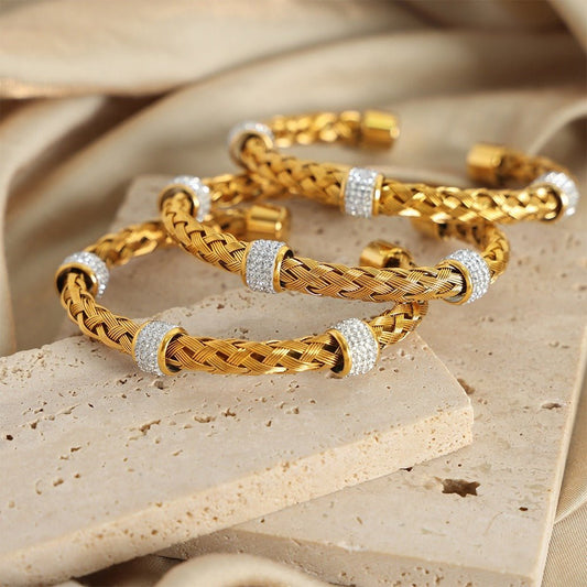18K gold hollow braided inlaid ring design exquisite high - end bracelet - mavazie