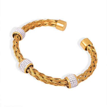 18K gold hollow braided inlaid ring design exquisite high - end bracelet - mavazie
