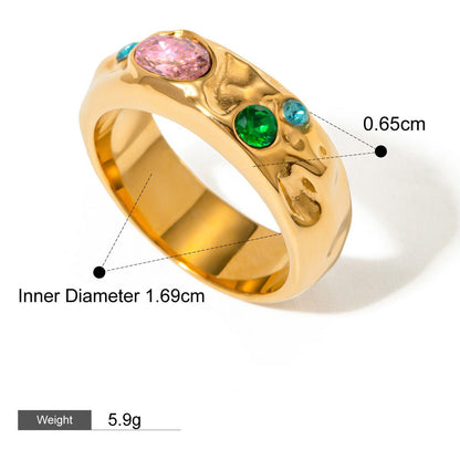 18K gold inlaid gemstone exquisite design noble ring - mavazie