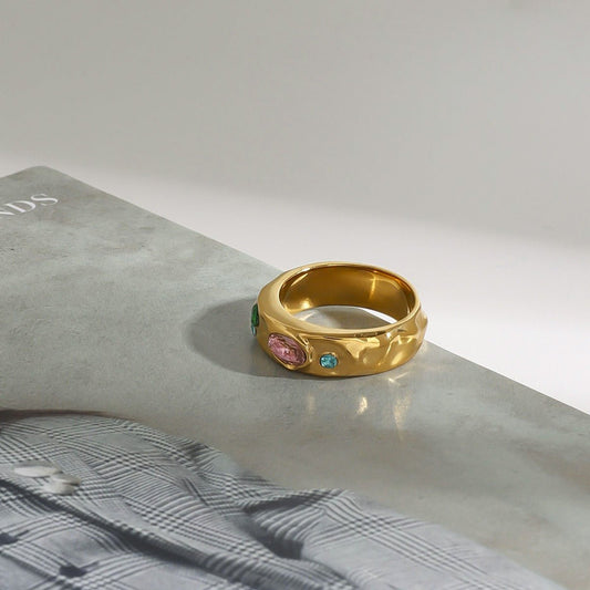 18K gold inlaid gemstone exquisite design noble ring - mavazie