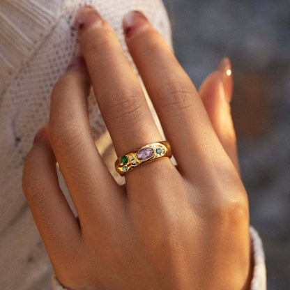 18K gold inlaid gemstone exquisite design noble ring - mavazie