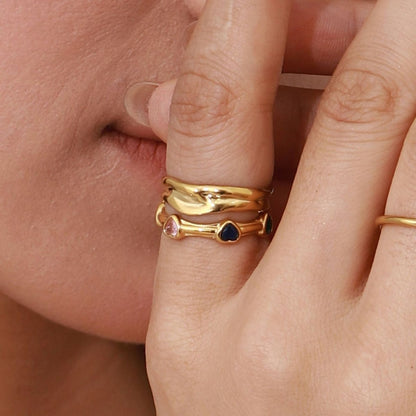 18K gold inlaid heart - shaped gemstone exquisite design open ring - mavazie