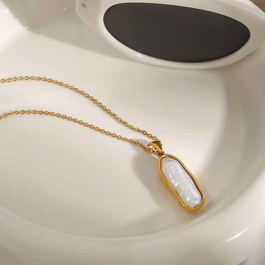 18K gold inlaid irregular pearl design light luxury noble pendant necklace - mavazie
