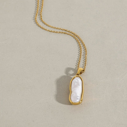 18K gold inlaid irregular pearl design light luxury noble pendant necklace - mavazie