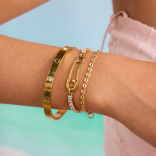 18K gold light luxury high - end zircon bracelet - mavazie