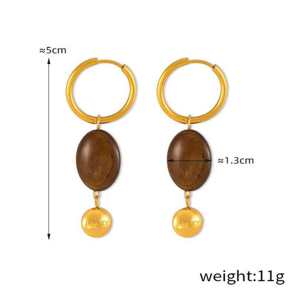 18K gold light luxury noble geometric oval gem design earrings necklace set - mavazie