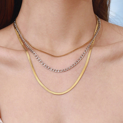 18K gold multi - layer chain with gold and silver color matching design simple personality necklace - mavazie