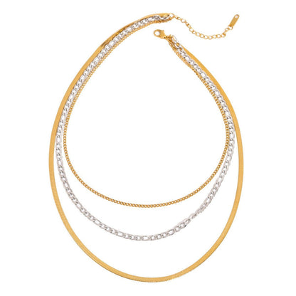 18K gold multi - layer chain with gold and silver color matching design simple personality necklace - mavazie