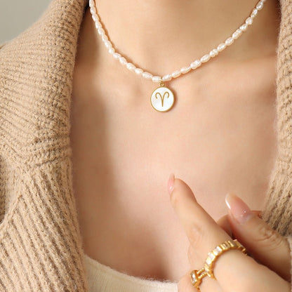 18K gold noble and fashionable pearl strand with round inlaid gemstone - mavazie