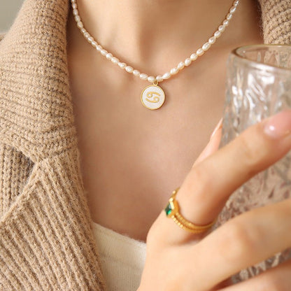 18K gold noble and fashionable pearl strand with round inlaid gemstone - mavazie