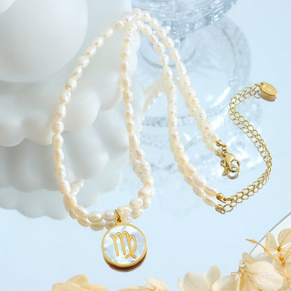 18K gold noble and fashionable pearl strand with round inlaid gemstone - mavazie