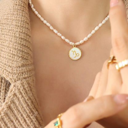 18K gold noble and fashionable pearl strand with round inlaid gemstone - mavazie