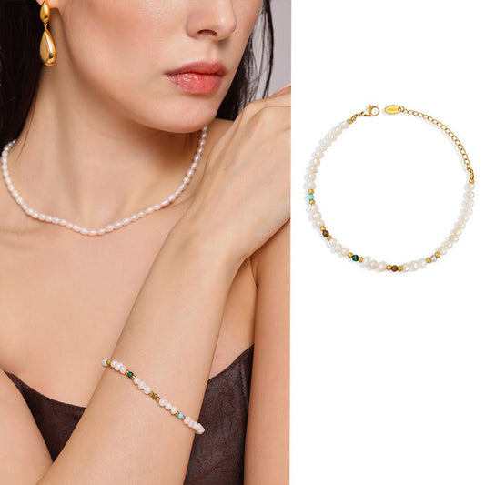 18K gold pearl with round bead design classic fashion bracelet - mavazie