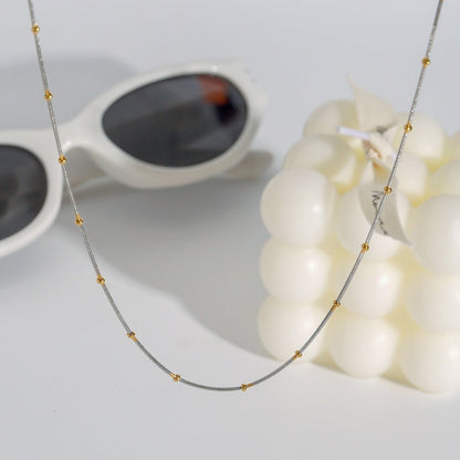 18K gold round beads with gold and silver color matching design personalized fashion necklace - mavazie