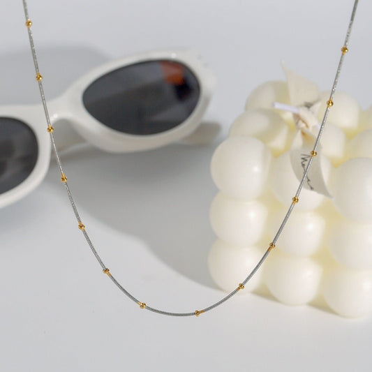 18K gold round beads with gold and silver color matching design personalized fashion necklace - mavazie