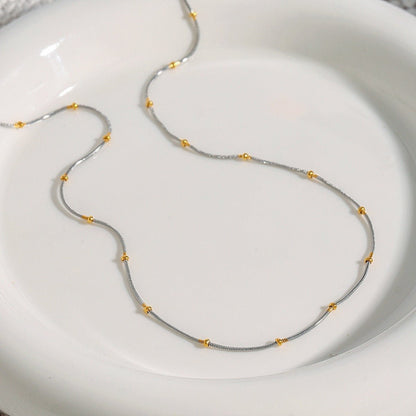 18K gold round beads with gold and silver color matching design personalized fashion necklace - mavazie