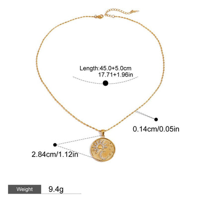 18K gold round necklace with sun and moon pattern and diamond design - mavazie