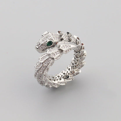 18K gold snake - shaped gemstone - inlaid design trendy personality open ring - mavazie