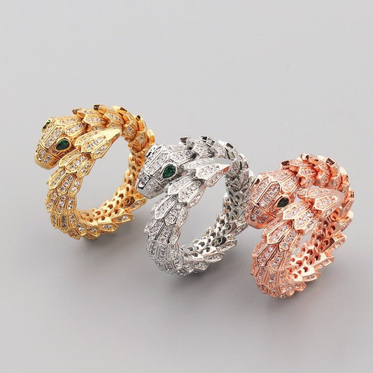18K gold snake - shaped gemstone - inlaid design trendy personality open ring - mavazie