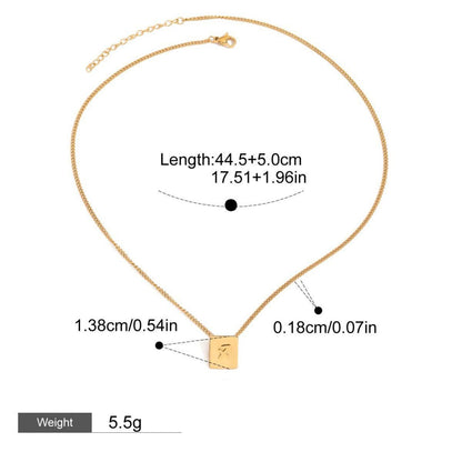 18K gold square necklace with twelve zodiac elements design - mavazie